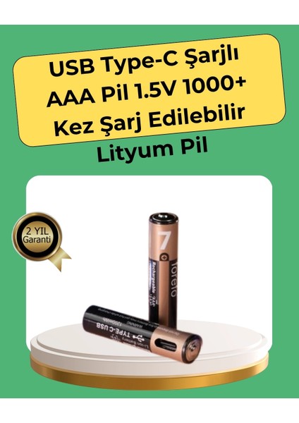 Aaa Boyutunda USB Şarjlı Pil – Kompakt Tasarım, Geniş Uyumluluk