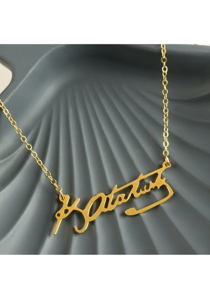shop Mustafa Kemal Atatürk Imzalı Uçlu Kolye-Sarı