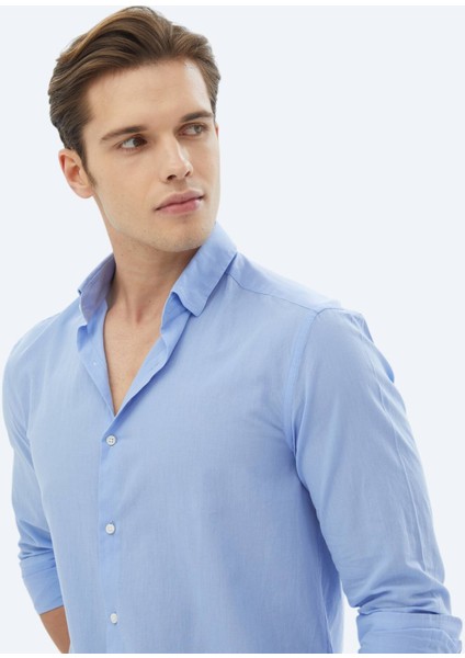 Mavi Düz Regular Fit Dokuma Casual %100 Pamuk Gömlek