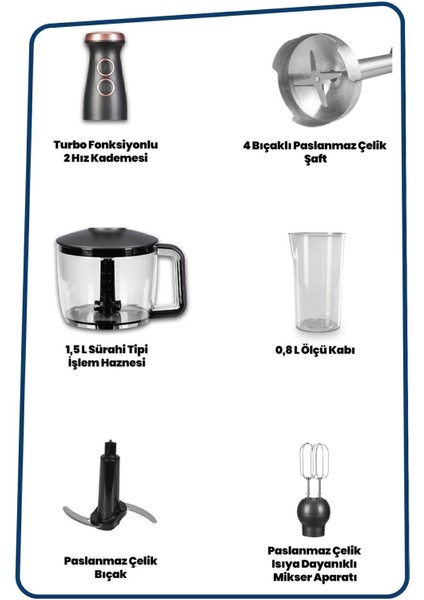 Geniş Hazneli 1500W Paslanmaz Çelik 3'ü 1 Arada Çok Fonksiyonlu Blender