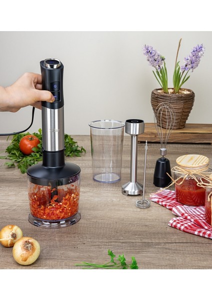 Güçlü 1200W Blender Seti, 12 Hız, Turbo, Paslanmaz Çelik Bıçaklar, Gri Renk