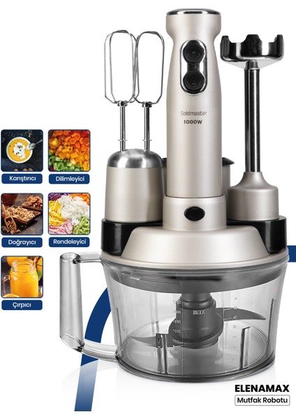 1000W Hız Ayarlı Bakır Motorlu Çok Amaçlı Mutfak Robotu Seti
