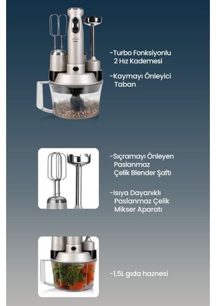 1000W Hız Ayarlı Bakır Motorlu Çok Amaçlı Mutfak Robotu Seti modelleri