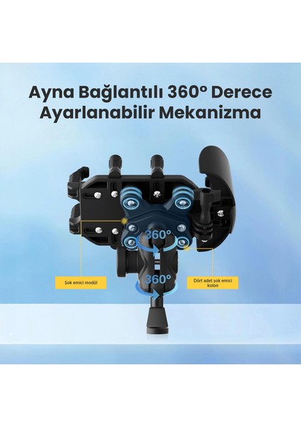 Ayna Bağlantılı Güneş ve Yağmur Korumalı 360° Derece Ayarlanabilir Motosiklet Telefon Tutucu - Lisinya