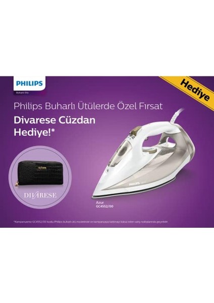 Azur Buharlı Ütü GC4552/00 ile Pırıl Pırıl ve Düzgün Kıyafetler fiyatları