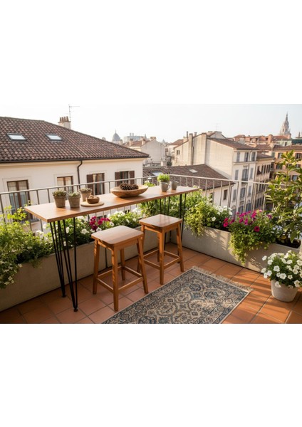 %100 Masif Ahşap Balkon Masası Çift Kat Vernikli | Kahve Köşesi, Yemek Masası, Oturma Odası