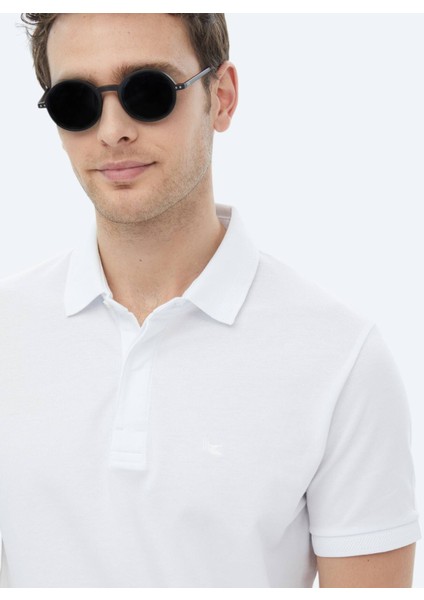 Beyaz Polo Yaka %100 Pamuk T-Shirt