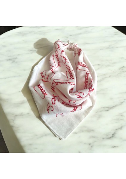Atatürk imzalı Beyaz Unisex %100 Koton Bandana 23 NISAN,29EKIM
