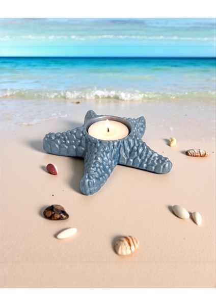 Deniz Yıldızı Metalik Mavi Mumluk