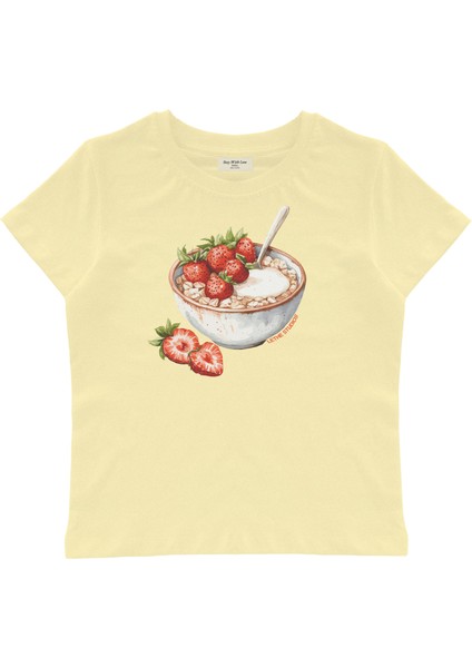 Strawberry Oats Baskılı Baby Tee Crop Top