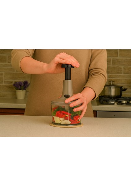 Çok Renkli 3 Bıçaklı Kilitli El Doğrayıcı, Sebze ve Meyve Parçalama Aparatı