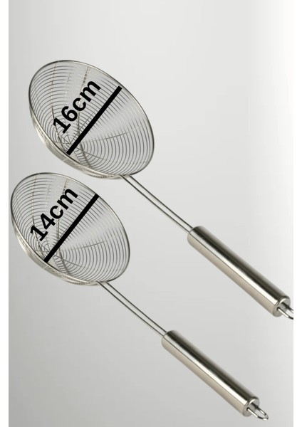 2'li Metal Saplı Ek Destekli Kevgir 14CM-16CM Çap, Süzgeç Kepçe Makarna, Kızartma, Sebze, Haşlama