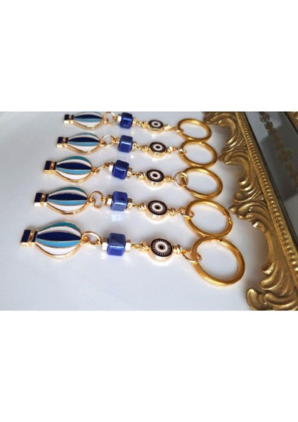 Hediyelik 5'li Nazar Boncuklu Özgürlük Simgesi Balon Detaylı Lacivert Anahtarlık 10,5 cm modelleri