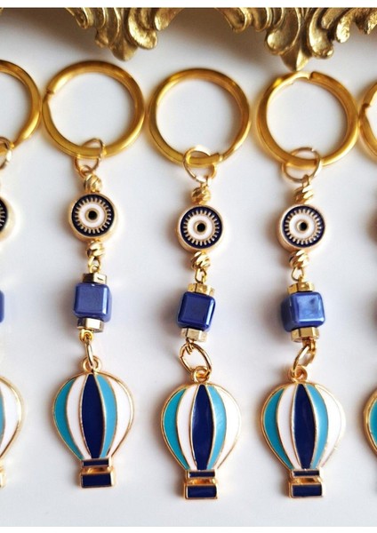 Hediyelik 5'li Nazar Boncuklu Özgürlük Simgesi Balon Detaylı Lacivert Anahtarlık 10,5 cm indirimleri