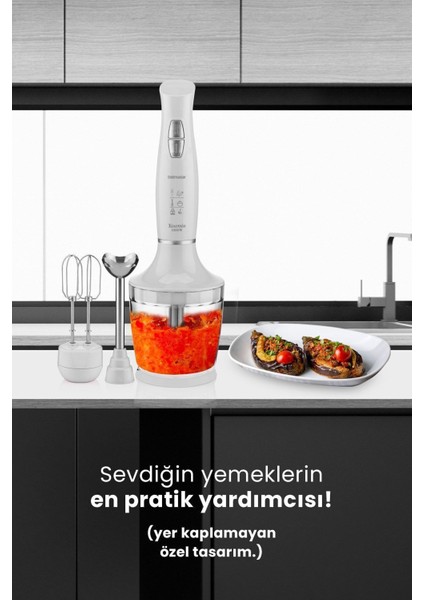 Yüksek Güçlü Sessiz Çok Fonksiyonlu Doğrayıcı ve Karıştırıcı Seti Beyaz