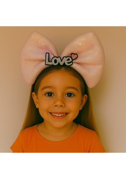 LED Işıklı Love Yazılı Pembe Fiyonk Taç – Kız Çocuk Parti Tacı (5313)