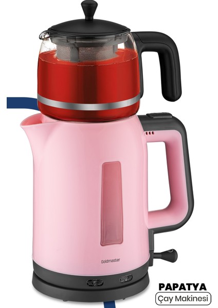 Papatya Pembe 2200W Cam Demlikli Çay ve Su Isıtıcı, Şık ve Kullanışlı Ev Aleti