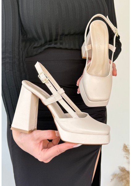 Mety Bej Cilt Topuklu Ayakkabı - Lisinya fırsatları