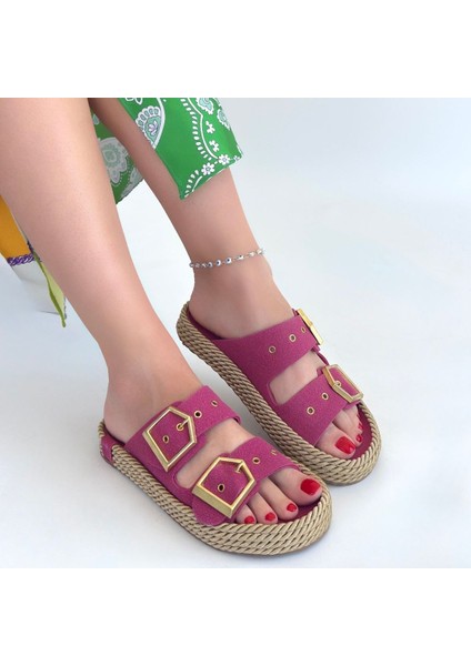 Loera Pemba Nubuk Çift Tokalı Terlik - Lisinya modelleri