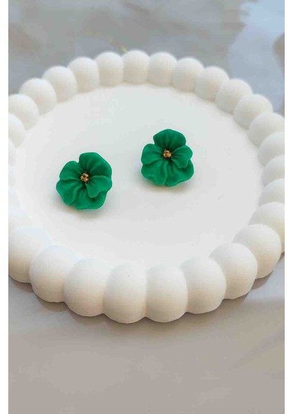 Green Love Yeşil Sallantılı El Yapımı Tasarım Çiçek Küpe