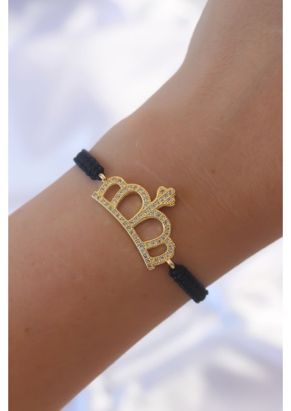 Gold Renk Zirkon Taşlı Taç Figür Makrome Bileklik - Lisinya