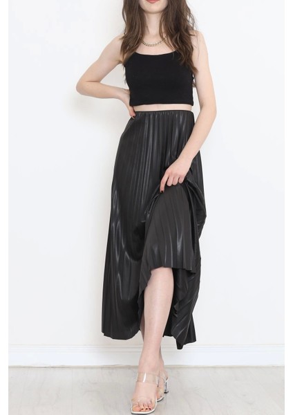 Zarif ve Modern Pileli Parlak Krep Gizli Lastikli Siyah Etek ( Lisinya ) fırsatları