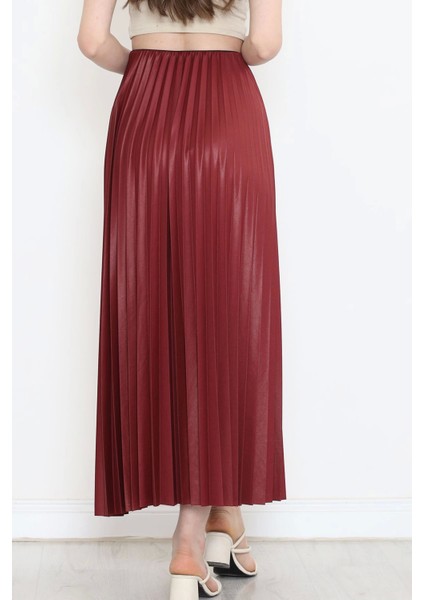 Zarif ve Modern Pileli Parlak Krep Gizli Lastikli Bordo Etek ( Lisinya )