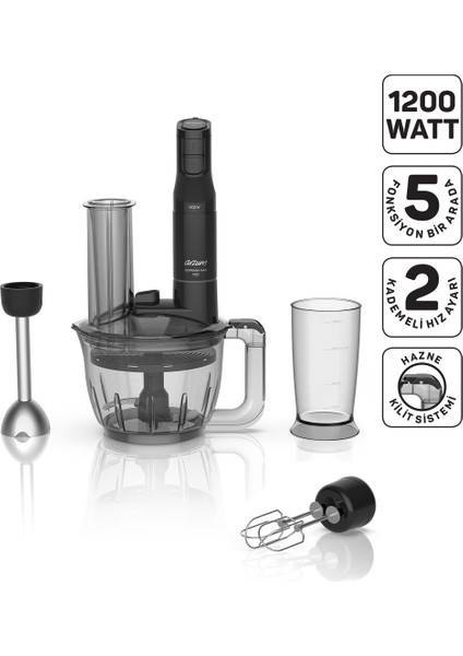 Çok Fonksiyonlu 1200W Çok Amaçlı Blender Seti Siyah