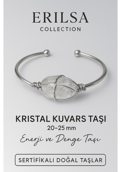 Sertifikalı Doğal Kristal Kuvars Taşı Gümüş Kaplama Ayarlanabilir Bileklik – Saflık ve Enerji