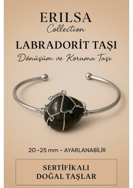 Sertifikalı Doğal Labradorit Taşı Gümüş Kaplama Ayarlanabilir Bileklik – Sezgi ve Dönüşüm
