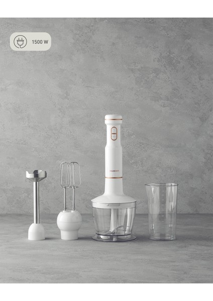 4 Bıçaklı Mini Blender Seti, Beyaz ve Bakır Renk, Hafif ve Pratik Kullanım