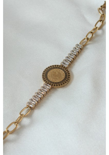 316L Çelik Gold Renk Tam Altın Modelli Zirkon Taşlı Kadın Bileklik - Lisinya fiyatları