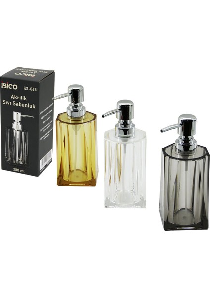 Uzun Kare Taban - Yvrlk Ağız - 4+4=8gen Gövde Şeffaf - Renkli Akrilik - Mika Kristal Sıvı Sabunluk 280ML (4989)