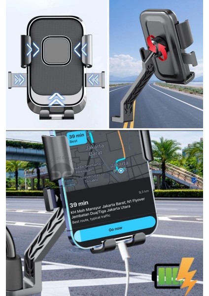 Motor,motosiklet,bisiklet ,scooter Için 360 Derece Dönebilen Dikiz Aynası Versiyonu Telefon Tutucu Aparat ( Lisinya )