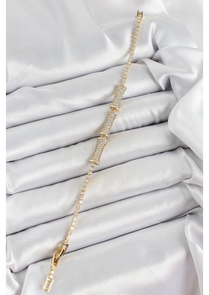 Pirinç Gold Renk Zirkon Taşlı Kemik Model Kadın Bileklik - Lisinya fiyatları