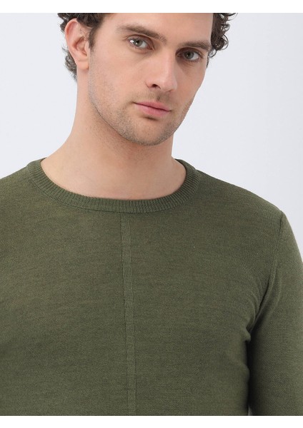 Açık Haki Bisiklet Yaka Yün Karışımlı Triko Kazak