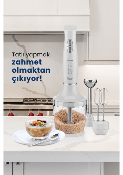 Yüksek Güçlü Sessiz Çok Fonksiyonlu Doğrayıcı ve Karıştırıcı Seti Beyaz
