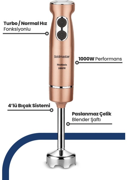 Güçlü 1000W Paslanmaz Çelik El Blender, Turbo Hız Ayarlı, 4 Bıçaklı fiyatları