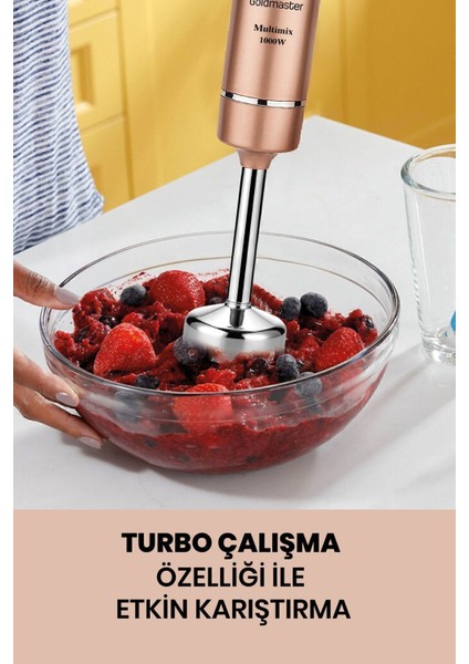 Güçlü 1000W Paslanmaz Çelik El Blender, Turbo Hız Ayarlı, 4 Bıçaklı