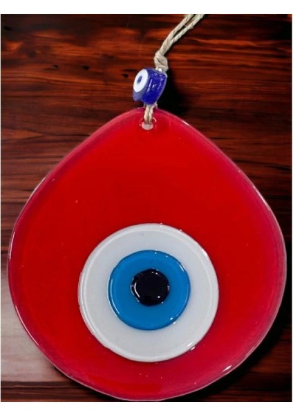 Orta Boy Şeffaf Kırmızı Damla Desen Nazar Boncuklu Duvar Dekoru Cam Duvar Süsü