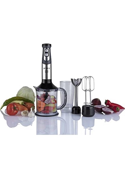 1200W El Blender Seti, 1.2 L Hazne, Paslanmaz Çelik Bıçak, Şık Gümüş Tasarım
