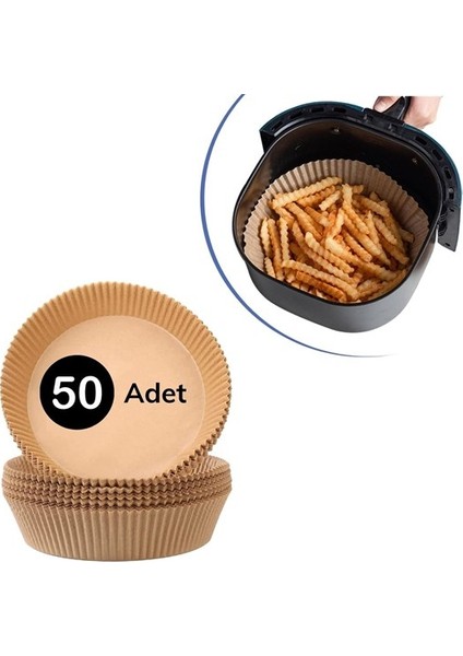 50 Adet Air Fryer Pişirme Kağıdı Tek Kullanımlık Hava Fritöz Yağ Geçirmez Yapışmaz Tabak Model (4989)