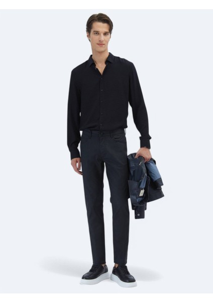 Siyah Düz Dokuma Fitted Fit Casual Pamuk Karışımlı Pantolon indirimleri