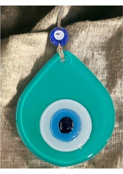 Orta Boy Açık Yeşil Damla Desen Nazar Boncuklu Duvar Dekoru Cam Duvar Süsü