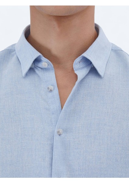 Mavi Düz Regular Fit Dokuma Casual Pamuk Karışımlı Gömlek