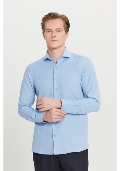 Pamuklu Oxford Tailored Slim Fit Dar Kesim Küçük Italyan Yaka Armürlü Gömlek modelleri