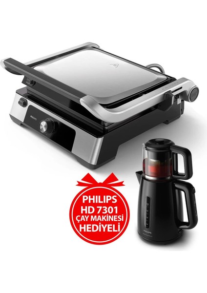 Güçlü ve Şık 2200W Tost Makinesi ile Çay Makinesi Hediye Seti, Gri Renkli