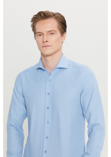 Pamuklu Oxford Tailored Slim Fit Dar Kesim Küçük Italyan Yaka Armürlü Gömlek fırsatları