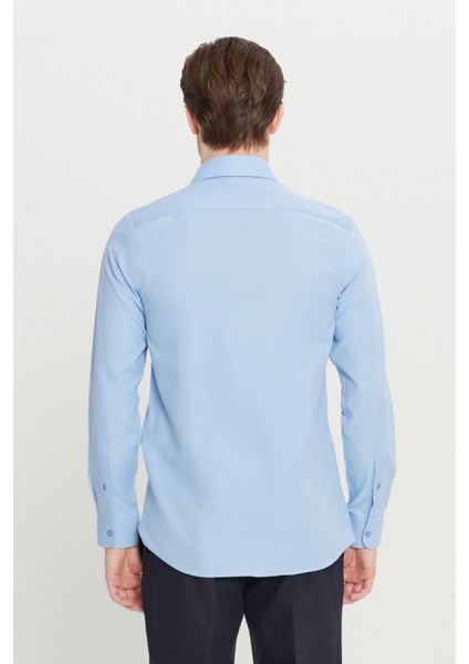 Pamuklu Oxford Tailored Slim Fit Dar Kesim Küçük Italyan Yaka Armürlü Gömlek indirimleri