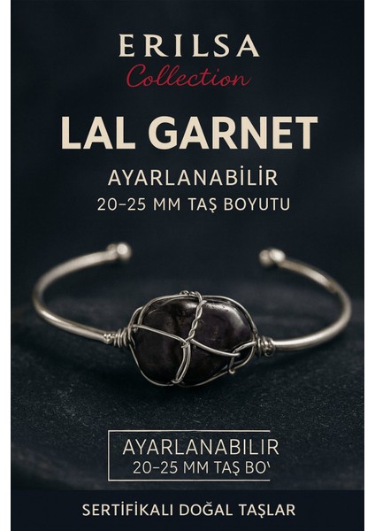 Sertifikalı Doğal Lal Garnet Taşı Gümüş Kaplama Ayarlanabilir Bileklik – Tutku ve Enerji